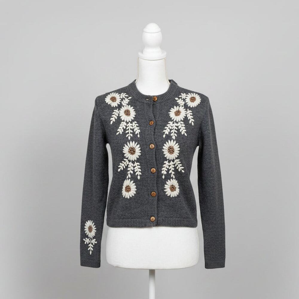 Alex Mill gray floral Becca cardigan, size XS